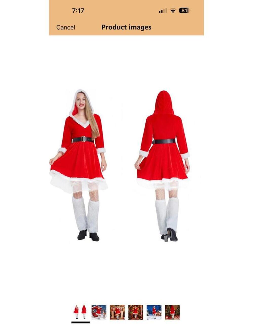 4PCS Mrs Santa Costume,Deluxe Claus Costume for Women with Hood Size Large